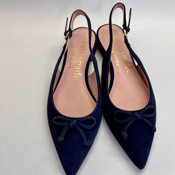 Kate Spade Veronica Flat Size 8 B Navy Suede Slingback Bow Pointed Toe Shoe - Picture 3 of 14